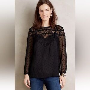 Anthropologie Verona Blouse by HD in Paris Black Sheer Long Sleeve Blouse US 2